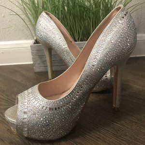 Bella Luna High Heels Silver Glitter Platform Stiletto
